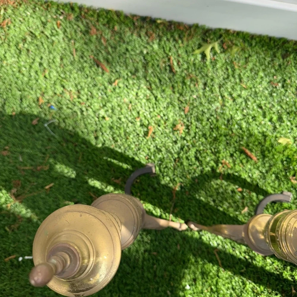 Pair of Vintage‎ Brass Andirons Ornate Very Nice